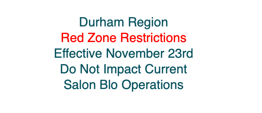 Covid 19 Update Regarding Salon Blo and Red Zone Restrictions